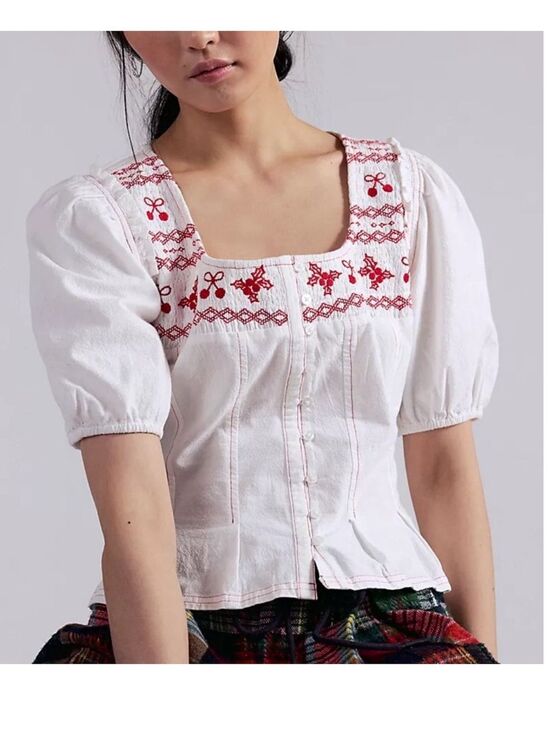 Free People Tops - Free People Holly Embroidered Folk Top Sz L NWT